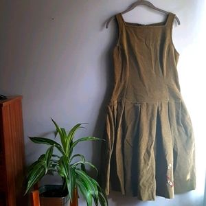 Olive corduroy dress w/ appliqué - Canadian-made